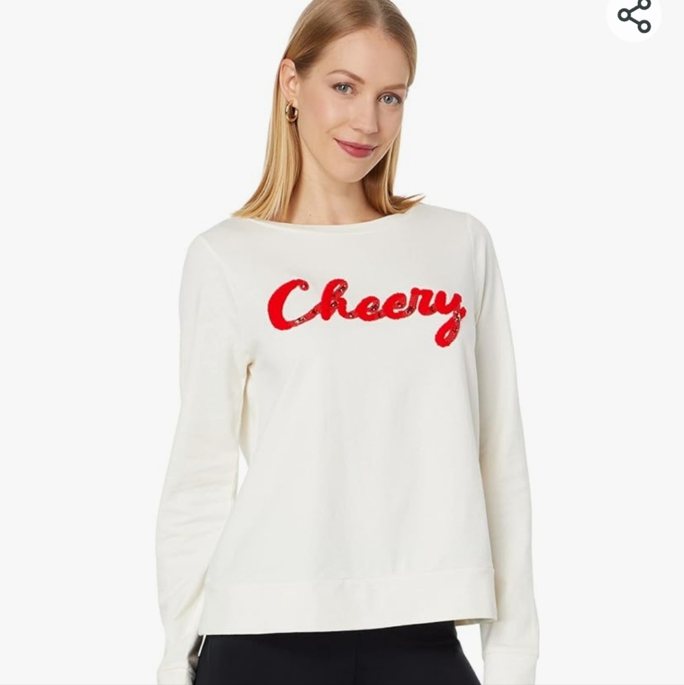 Lilly Pulitzer Rami Sweatshirt Top Cherry Graphic Pullover Bead Ivory